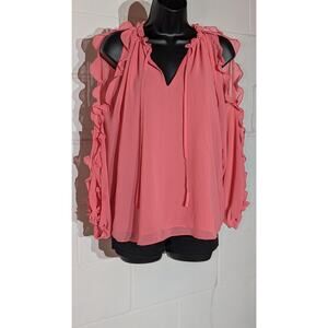 1. State Ruffle Cold Shoulder Long Sleeve Top Blouse Coral Pink Flowy Medium